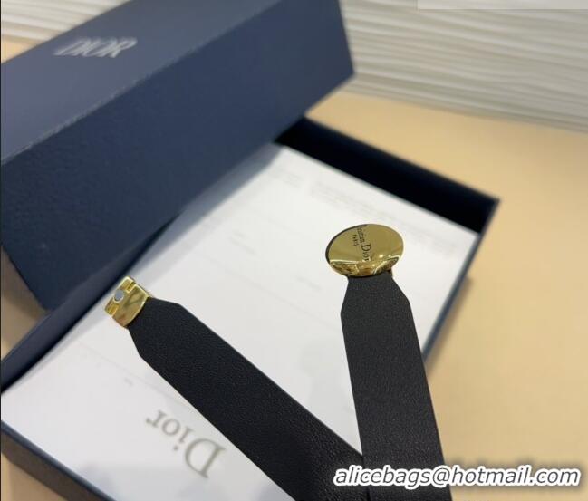 Buy Fashionable Dior Calfskin Belt 1.5cm with Round Shiny Gold Buckle D0317 Black 2025