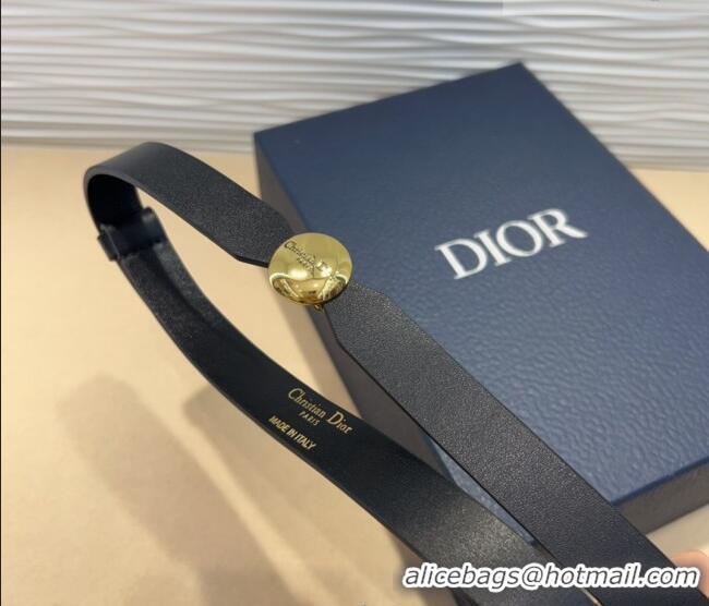 Buy Fashionable Dior Calfskin Belt 1.5cm with Round Shiny Gold Buckle D0317 Black 2025
