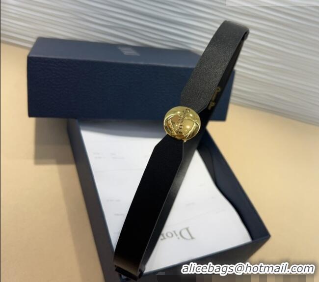 Buy Fashionable Dior Calfskin Belt 1.5cm with Round Shiny Gold Buckle D0317 Black 2025