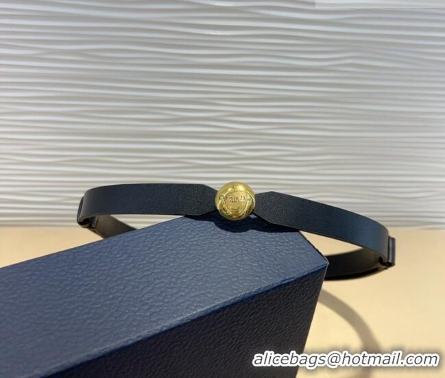 Buy Fashionable Dior Calfskin Belt 1.5cm with Round Shiny Gold Buckle D0317 Black 2025