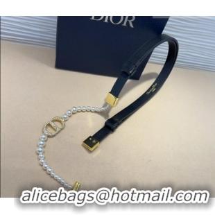 Top Grade Dior Montaigne Pearls Chain Leather Belt 1.8cm 0317 Black 2025