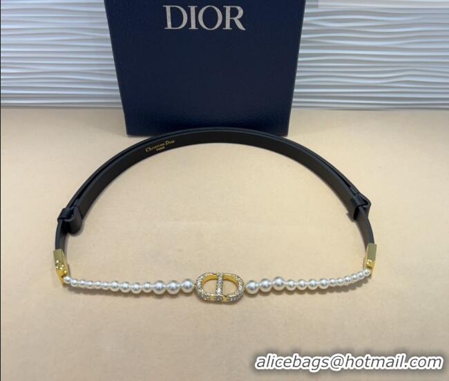 Top Grade Dior Montaigne Pearls Chain Leather Belt 1.8cm 0317 Black 2025