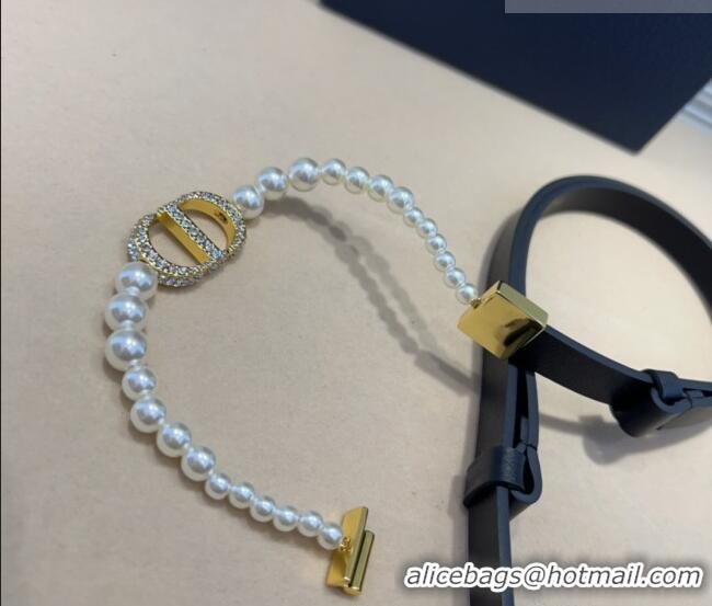 Top Grade Dior Montaigne Pearls Chain Leather Belt 1.8cm 0317 Black 2025