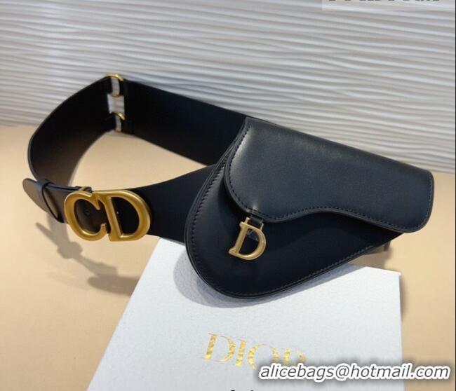 Top Grade Dior Saddle Leather Belt Bag with Pouch 7056 Black 2025