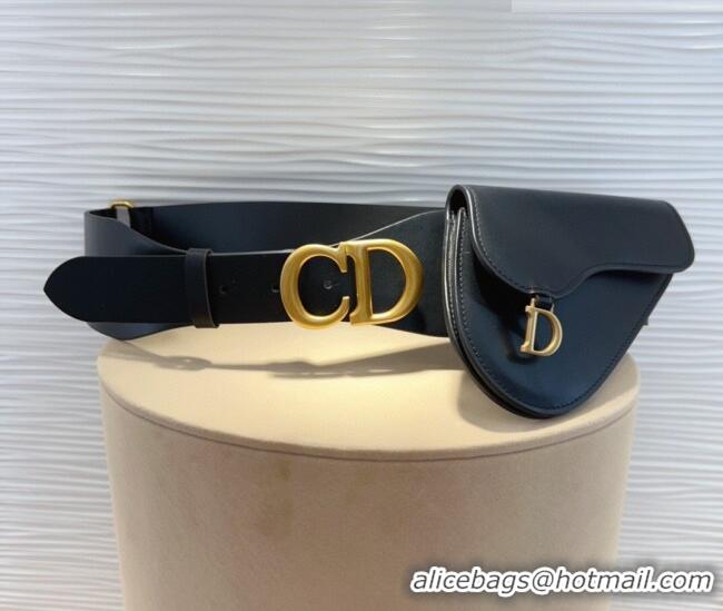 Top Grade Dior Saddle Leather Belt Bag with Pouch 7056 Black 2025