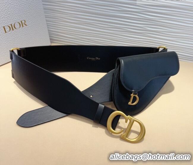 Top Grade Dior Saddle Leather Belt Bag with Pouch 7056 Black 2025