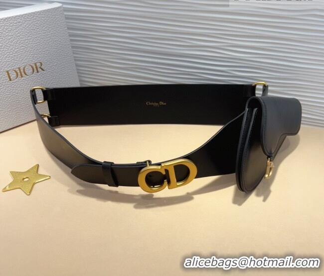 Top Grade Dior Saddle Leather Belt Bag with Pouch 7056 Black 2025