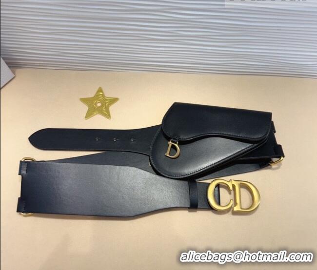 Top Grade Dior Saddle Leather Belt Bag with Pouch 7056 Black 2025