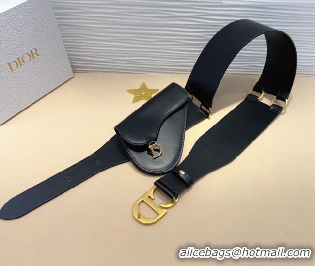 Top Grade Dior Saddle Leather Belt Bag with Pouch 7056 Black 2025