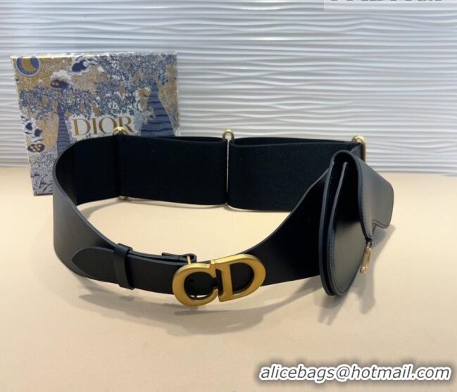 Top Quality Dior Saddle Belt Bag with Pouch in Leather and Stretch 7057 Black 2025