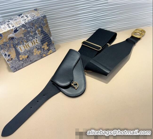Top Quality Dior Saddle Belt Bag with Pouch in Leather and Stretch 7057 Black 2025