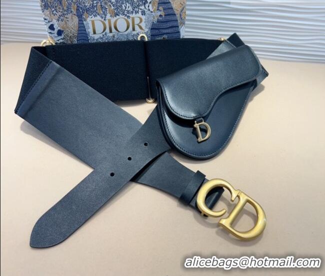 Top Quality Dior Saddle Belt Bag with Pouch in Leather and Stretch 7057 Black 2025