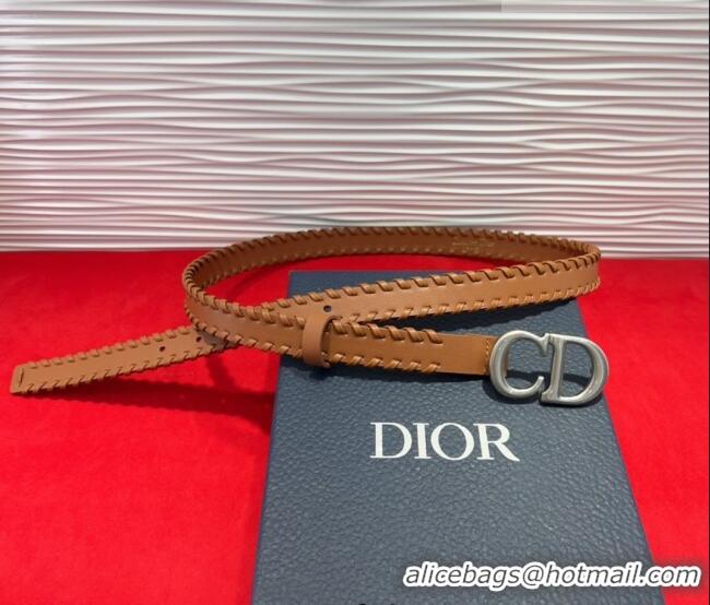 Shop Discount Dior Saddle Belt 2cm with CD Buckle and Leather Topstitching in Smooth Calfskin 8159 Brown/Silver 2025