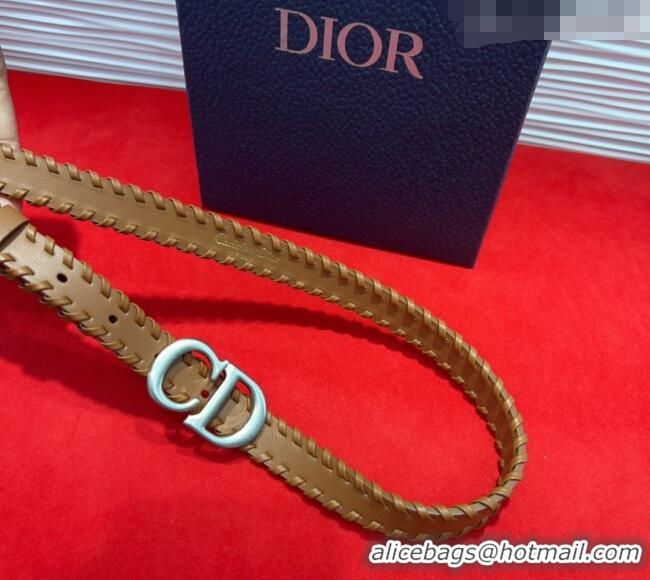 Shop Discount Dior Saddle Belt 2cm with CD Buckle and Leather Topstitching in Smooth Calfskin 8159 Brown/Silver 2025