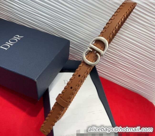 Shop Discount Dior Saddle Belt 2cm with CD Buckle and Leather Topstitching in Smooth Calfskin 8159 Brown/Silver 2025