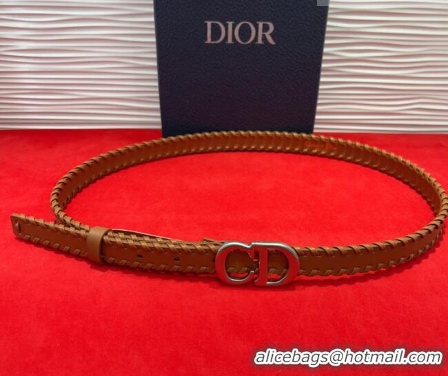 Shop Discount Dior Saddle Belt 2cm with CD Buckle and Leather Topstitching in Smooth Calfskin 8159 Brown/Silver 2025