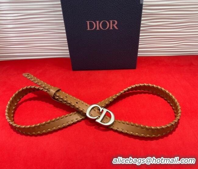 Shop Discount Dior Saddle Belt 2cm with CD Buckle and Leather Topstitching in Smooth Calfskin 8159 Brown/Silver 2025