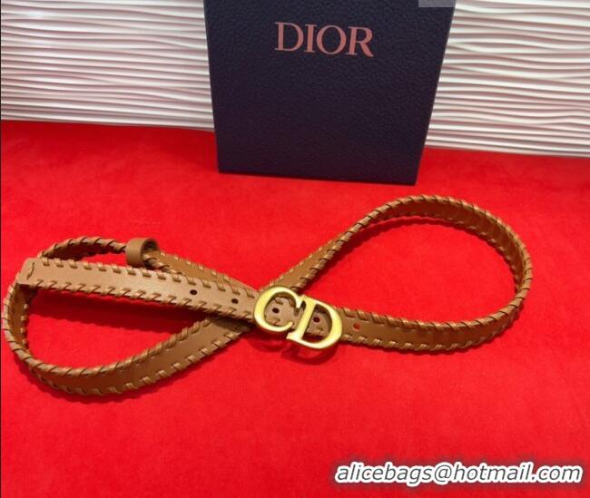 Most Popular Dior Saddle Belt 2cm with CD Buckle and Leather Topstitching in Smooth Calfskin 8159 Brown/Gold 2025