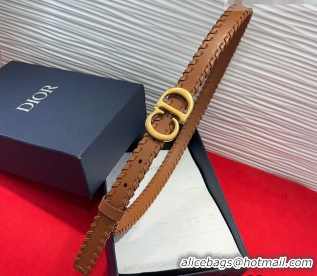 Most Popular Dior Saddle Belt 2cm with CD Buckle and Leather Topstitching in Smooth Calfskin 8159 Brown/Gold 2025