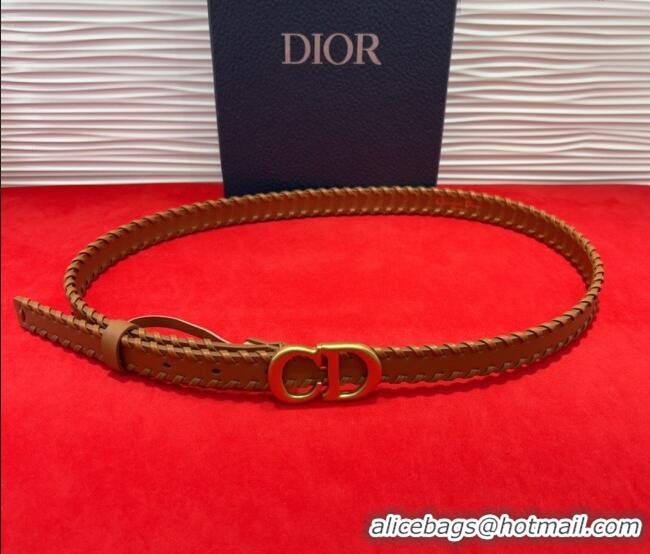 Most Popular Dior Saddle Belt 2cm with CD Buckle and Leather Topstitching in Smooth Calfskin 8159 Brown/Gold 2025