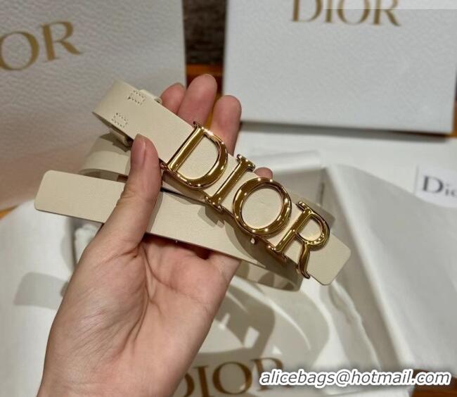 Promotional Dior Smooth Calfskin Belt 2cm with DIOR Buckle 0617 White/Gold 2025