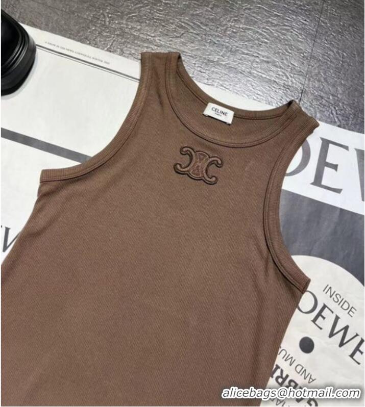 Unique Grade Celine Triomphe Tank Top CE59981 Glossy Brown
