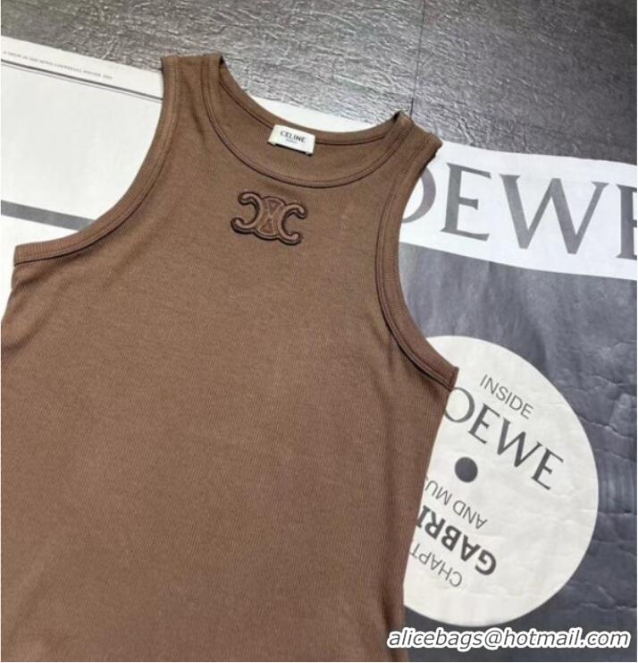 Unique Grade Celine Triomphe Tank Top CE59981 Glossy Brown