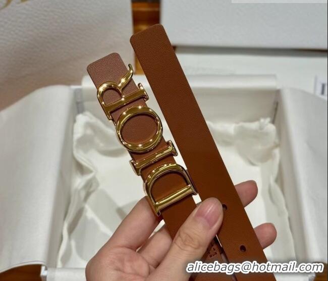Discount Design Dior Smooth Calfskin Belt 2cm with DIOR Buckle 0617 Brown/Gold 2025
