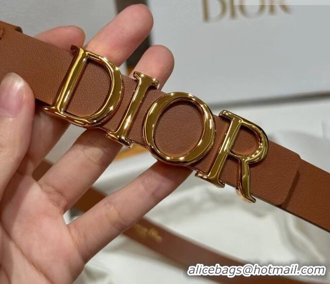 Discount Design Dior Smooth Calfskin Belt 2cm with DIOR Buckle 0617 Brown/Gold 2025