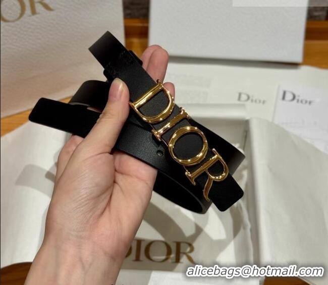 Promotional Dior Smooth Calfskin Belt 2cm with DIOR Buckle 0617 Black/Gold 2025