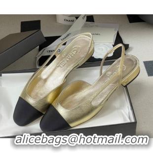 Good Quality Chanel Metallic Leather & Grosgrain Slingbacks Flat G31319 Gold/Black 2026