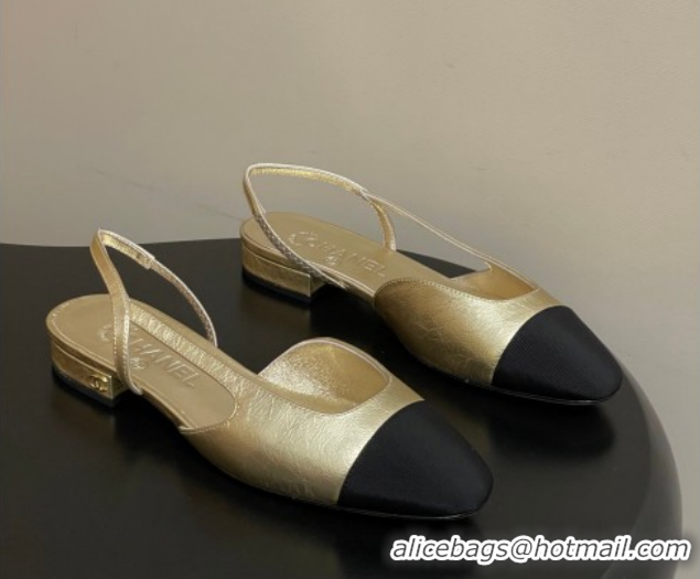 Good Quality Chanel Metallic Leather & Grosgrain Slingbacks Flat G31319 Gold/Black 2026