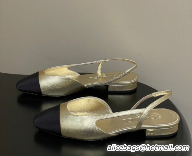 Good Quality Chanel Metallic Leather & Grosgrain Slingbacks Flat G31319 Gold/Black 2026