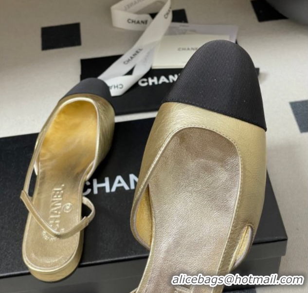 Good Quality Chanel Metallic Leather & Grosgrain Slingbacks Flat G31319 Gold/Black 2026