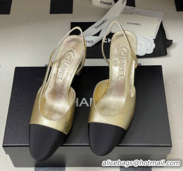 Unique Style Chanel Metallic Leather & Grosgrain Slingbacks Pump 6.5cm G31318 Gold/Black 2026