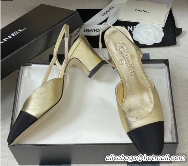 Unique Style Chanel Metallic Leather & Grosgrain Slingbacks Pump 6.5cm G31318 Gold/Black 2026