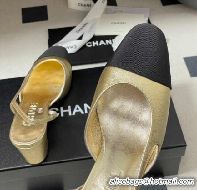 Unique Style Chanel Metallic Leather & Grosgrain Slingbacks Pump 6.5cm G31318 Gold/Black 2026