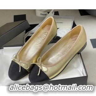 Good Product Chanel Metallic Leather & Grosgrain Ballet Flats with Bow G02819 Gold/Black 2026