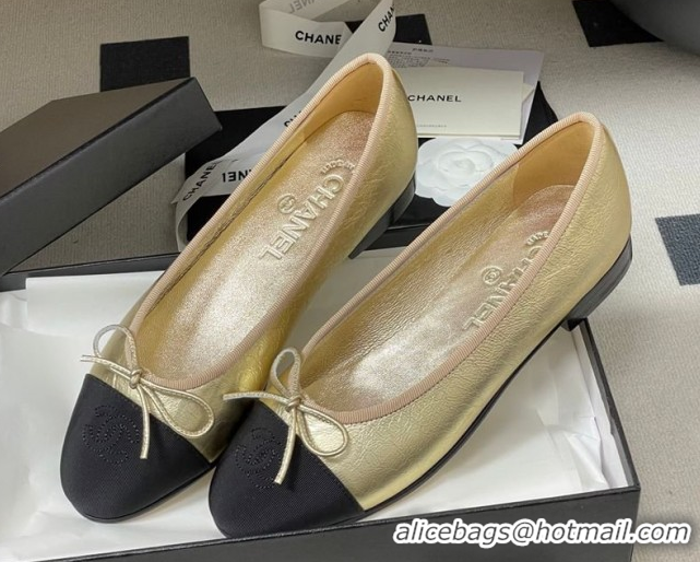 Good Product Chanel Metallic Leather & Grosgrain Ballet Flats with Bow G02819 Gold/Black 2026