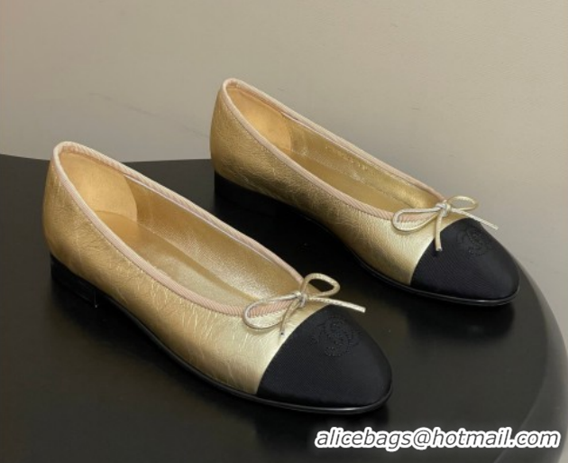 Good Product Chanel Metallic Leather & Grosgrain Ballet Flats with Bow G02819 Gold/Black 2026