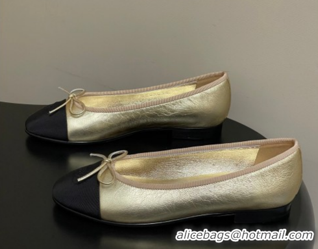 Good Product Chanel Metallic Leather & Grosgrain Ballet Flats with Bow G02819 Gold/Black 2026