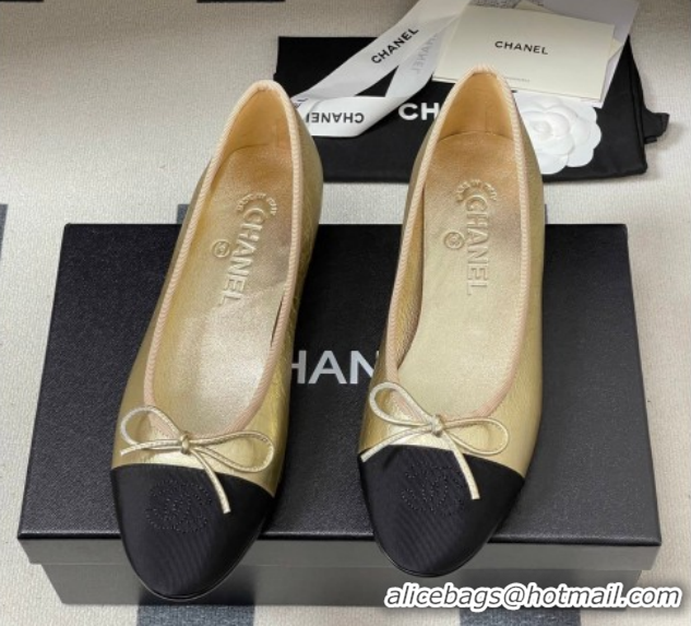 Good Product Chanel Metallic Leather & Grosgrain Ballet Flats with Bow G02819 Gold/Black 2026