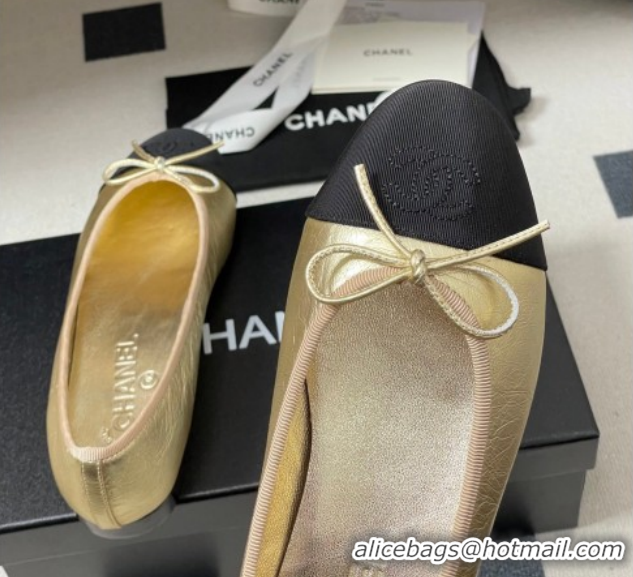 Good Product Chanel Metallic Leather & Grosgrain Ballet Flats with Bow G02819 Gold/Black 2026