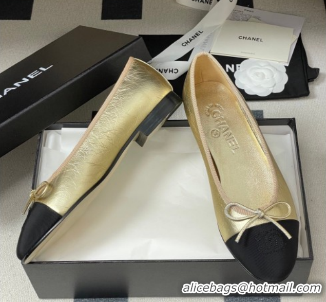 Good Product Chanel Metallic Leather & Grosgrain Ballet Flats with Bow G02819 Gold/Black 2026