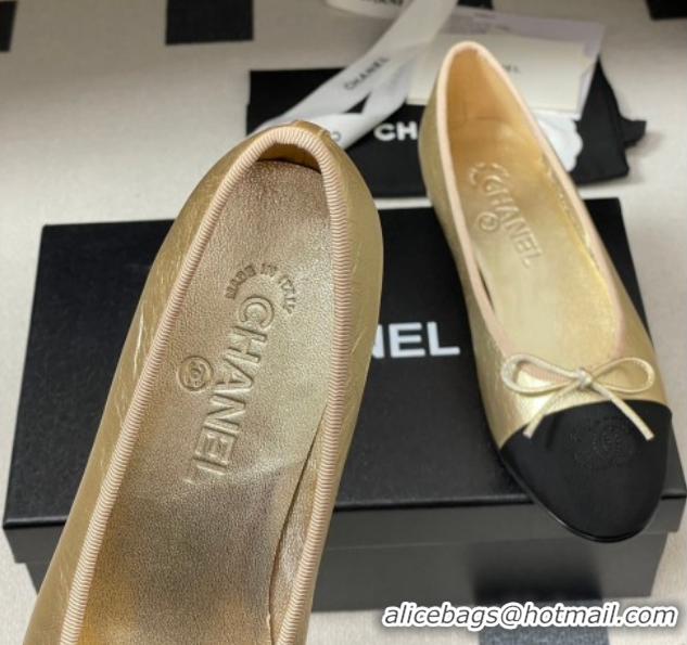 Good Product Chanel Metallic Leather & Grosgrain Ballet Flats with Bow G02819 Gold/Black 2026