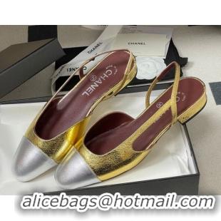 Pretty Style Chanel Metallic Leather Slingbacks Flat G31319 Gold Yellow/Silver 2026