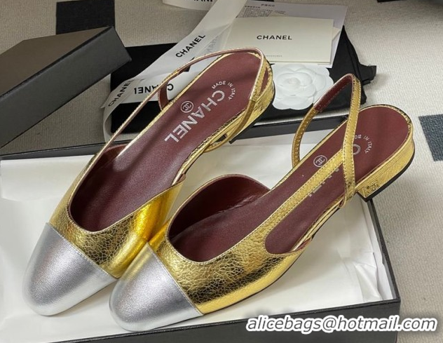 Pretty Style Chanel Metallic Leather Slingbacks Flat G31319 Gold Yellow/Silver 2026