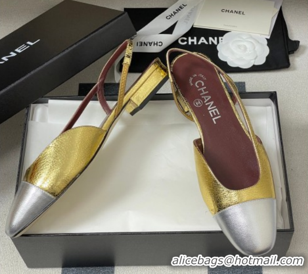 Pretty Style Chanel Metallic Leather Slingbacks Flat G31319 Gold Yellow/Silver 2026