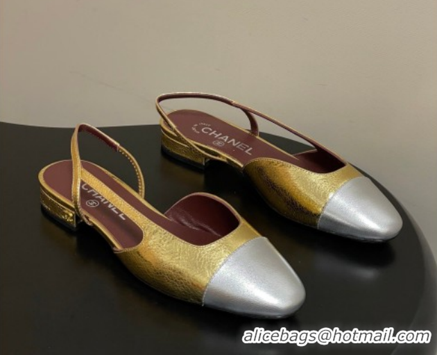 Shop Duplicate Chanel Metallic Leather Ballet Flats with Bow G02819 Gold Yellow/Silver 2026