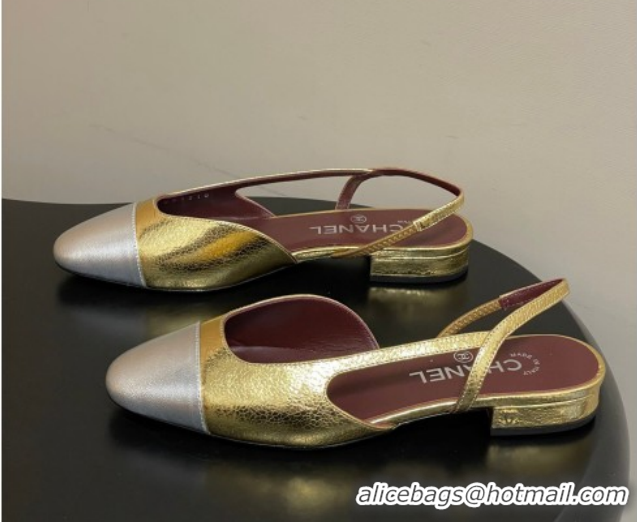 Shop Duplicate Chanel Metallic Leather Ballet Flats with Bow G02819 Gold Yellow/Silver 2026